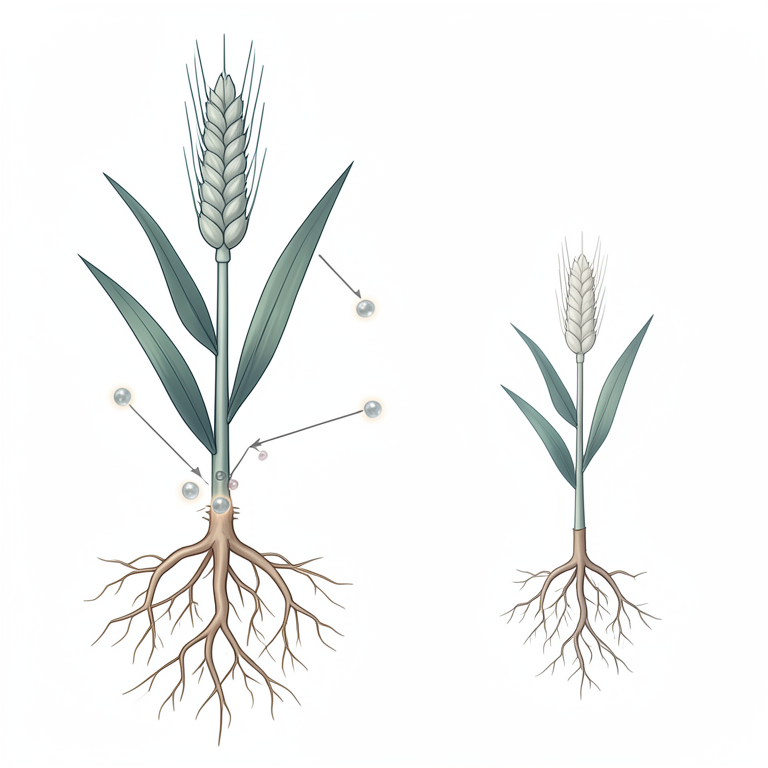 AI-generated conceptual illustration (wheat plants and endophytic bacteria). It explains the idea and does not show study data.