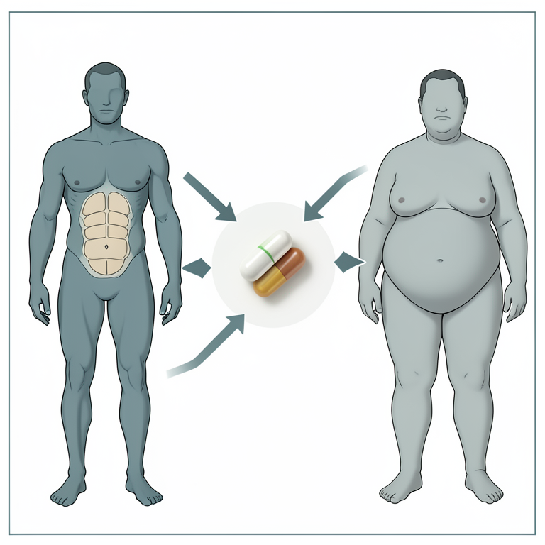 AI-generated conceptual illustration (Adult human bodies showing different nutritional states). It explains the idea and does not show study data.