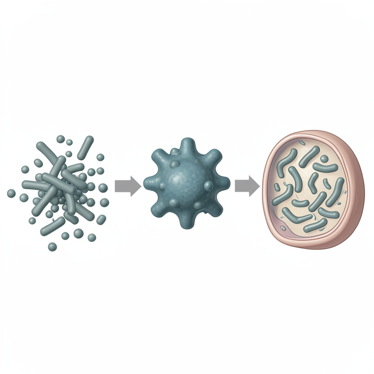 AI-generated conceptual illustration (Type-I interferon proteins and bacteria). It explains the idea and does not show study data.