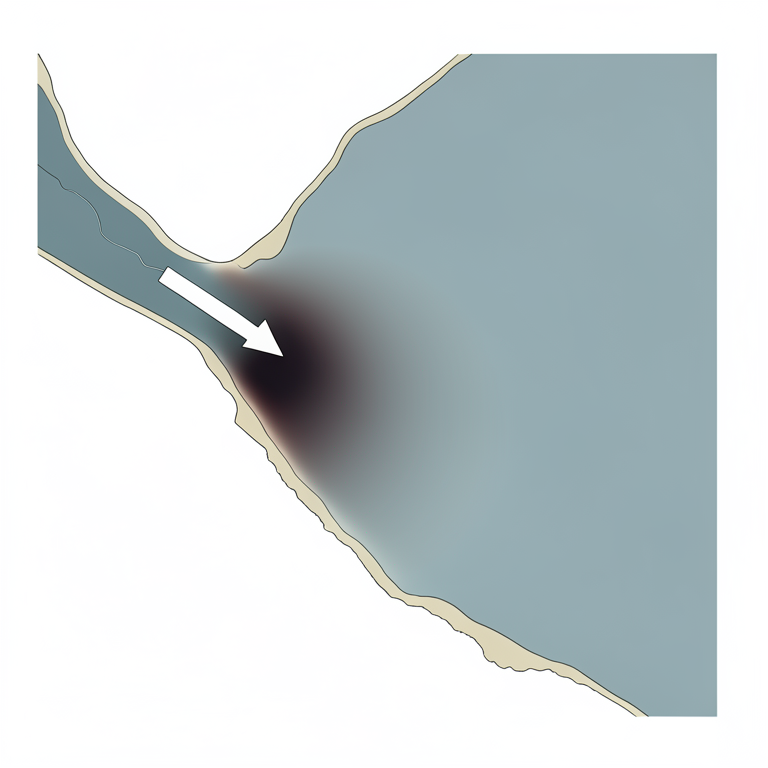 AI-generated conceptual illustration (Lake Baikal shoreline and the Selenga river delta). It explains the idea and does not show study data.