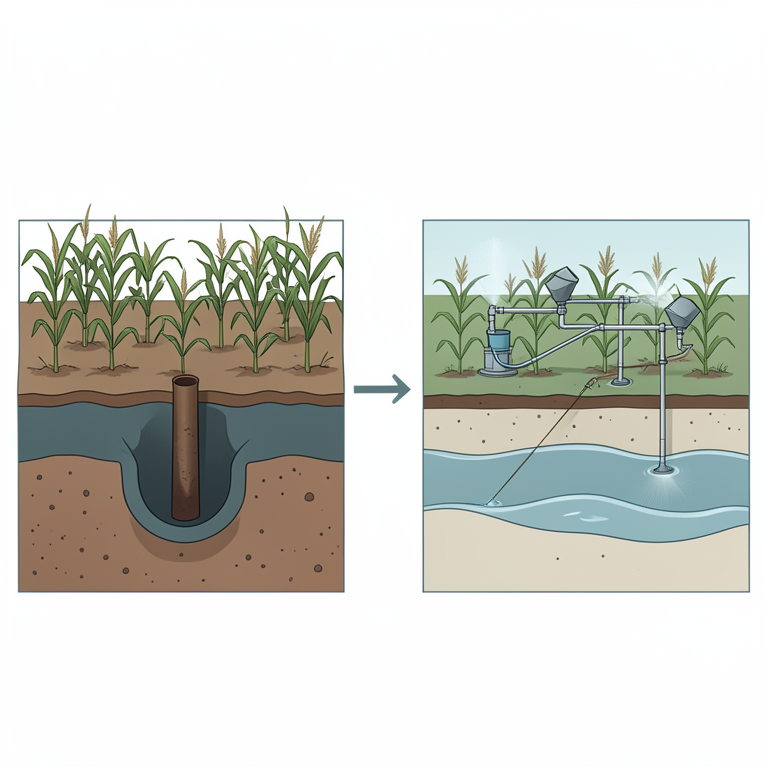 AI-generated conceptual illustration (Agricultural fields in Eastern Haryana with an underground aquifer). It explains the idea and does not show study data.