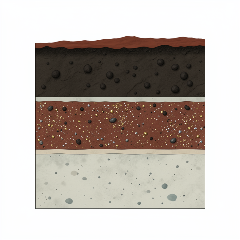AI-generated conceptual illustration (tropical soil profile in the Nigerian lead-zinc belt). It explains the idea and does not show study data.
