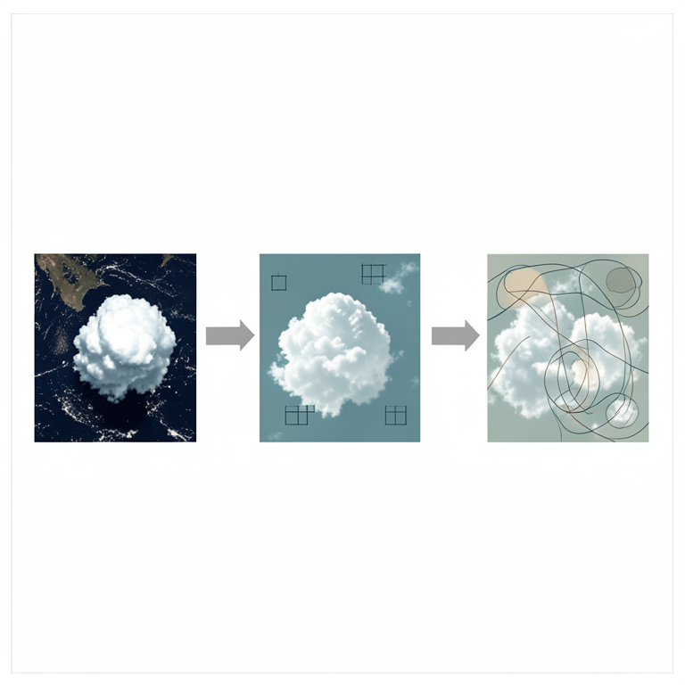 AI-generated conceptual illustration (satellite imagery of clouds over Earth). It explains the idea and does not show study data.