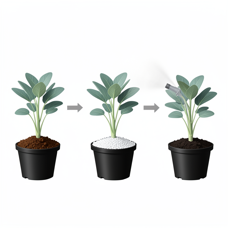 AI-generated conceptual illustration (Pechay (Brassica napus L. subsp. chinensis var. Black Behi) plants in pots). It explains the idea and does not show study data.