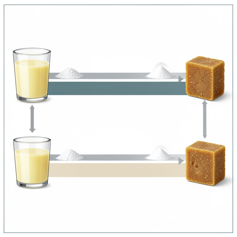 AI-generated conceptual illustration (sugarcane juice and jaggery blocks). It explains the idea and does not show study data.