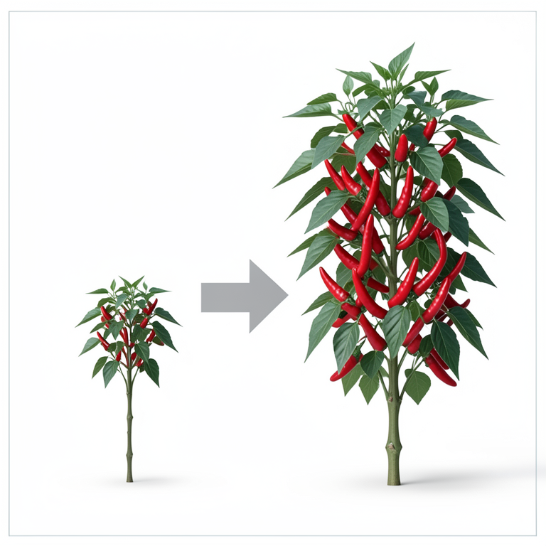AI-generated conceptual illustration (chilli plants (Capsicum annum L.)). It explains the idea and does not show study data.