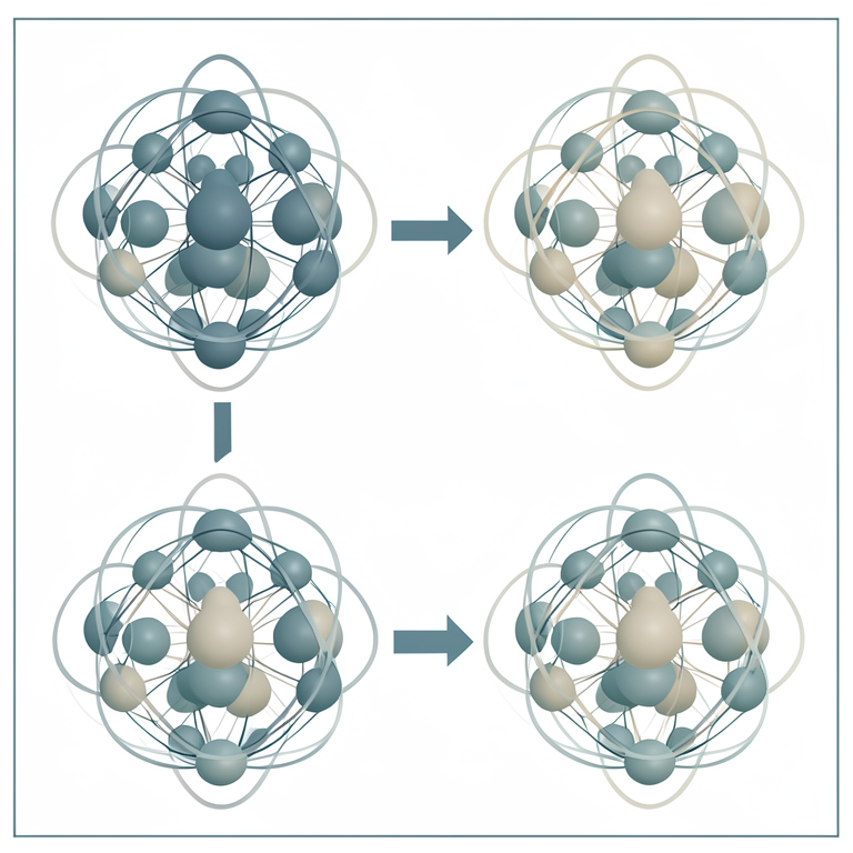 AI-generated conceptual illustration (A mathematical hypergraph consisting of small spheres as vertices and translucent colored overlapping loops as hyper-ege). It explains the idea and does not show study data.