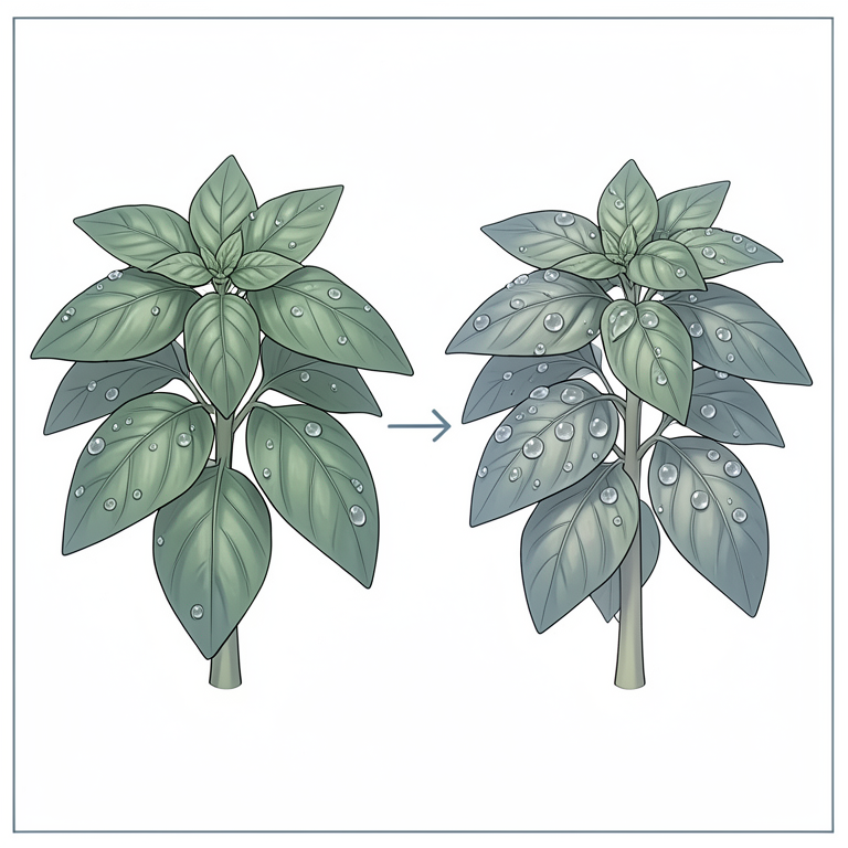 AI-generated conceptual illustration (basil plants (Ocimum basilicum L.)). It explains the idea and does not show study data.
