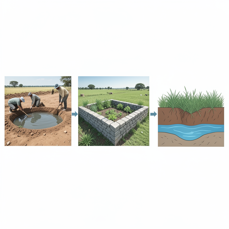 AI-generated conceptual illustration (Rural landscape in Jhalawar district, Rajasthan, featuring arid soil, traditional water harvesting structures, and local). It explains the idea and does not show study data.