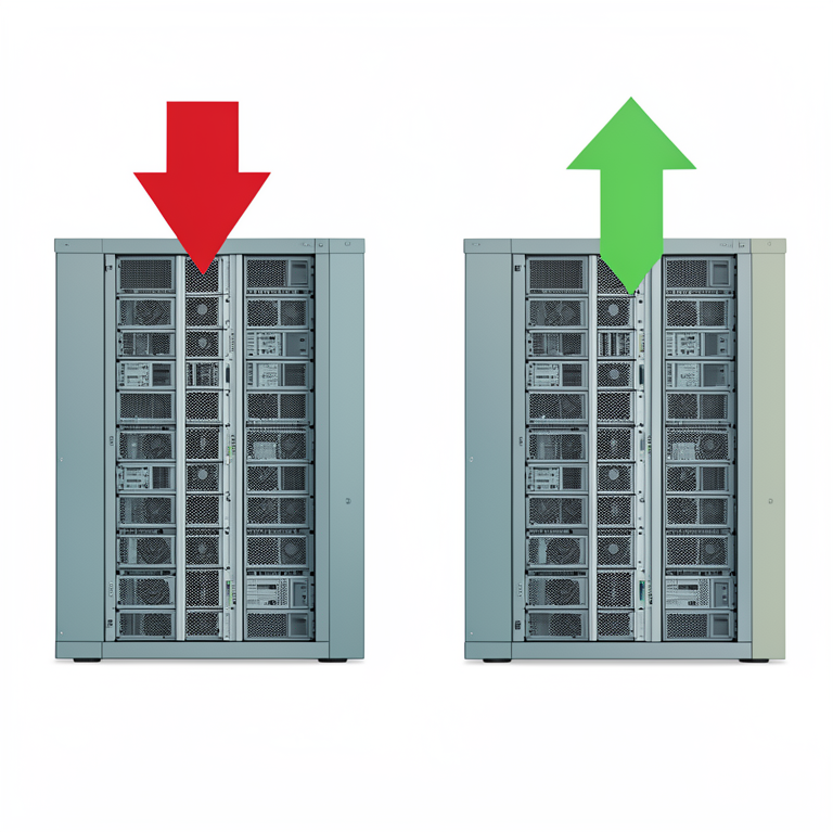 AI-generated conceptual illustration (A modular electronic server rack with a primary active unit and a secondary standby unit). It explains the idea and does not show study data.