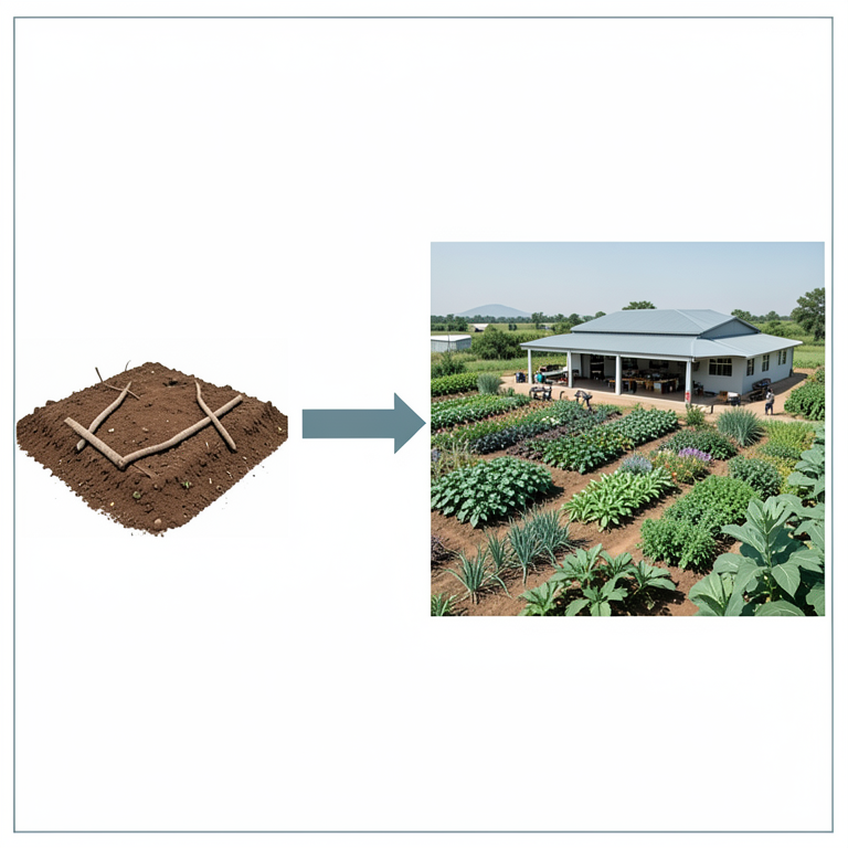 AI-generated conceptual illustration (smallholder farms in Sub-Saharan Africa). It explains the idea and does not show study data.
