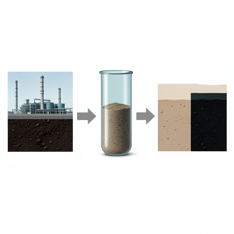 AI-generated conceptual illustration (Soil from an industrial petrochemical site). It explains the idea and does not show study data.