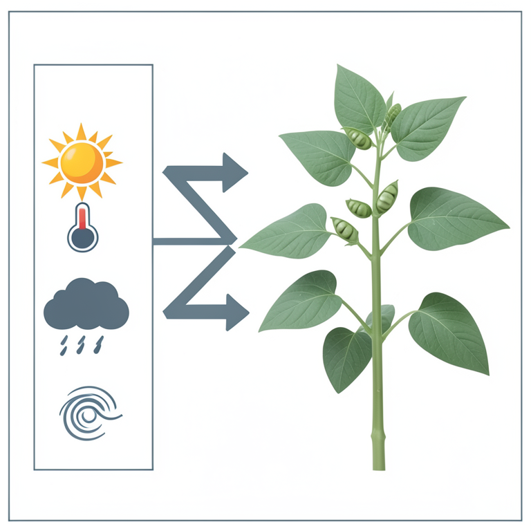 AI-generated conceptual illustration (pea plants infested with Chromatomyia horticola leaf miners). It explains the idea and does not show study data.