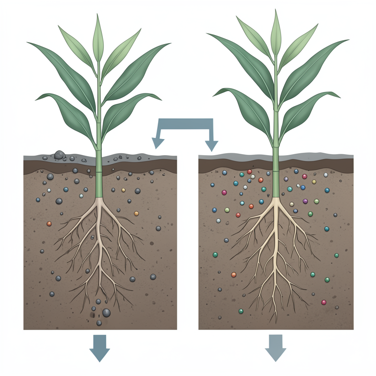 AI-generated conceptual illustration (maize plants in soil cross-section). It explains the idea and does not show study data.