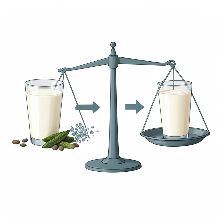 AI-generated conceptual illustration (raw cow milk and Moringa oleifera seeds). It explains the idea and does not show study data.