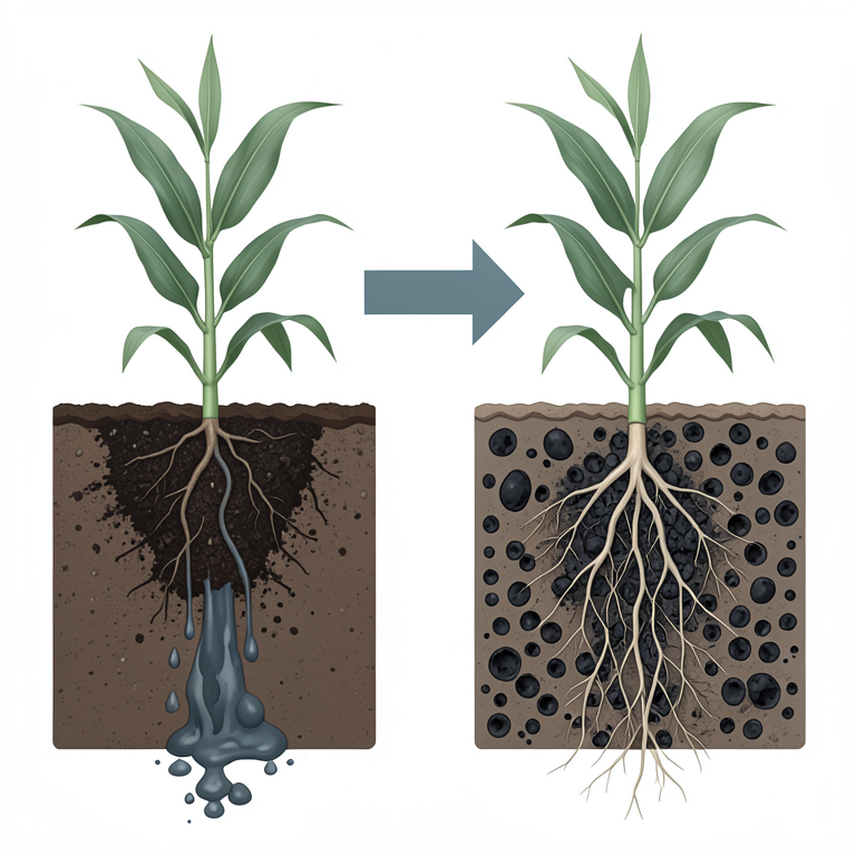 AI-generated conceptual illustration (Maize plants in soil profiles). It explains the idea and does not show study data.