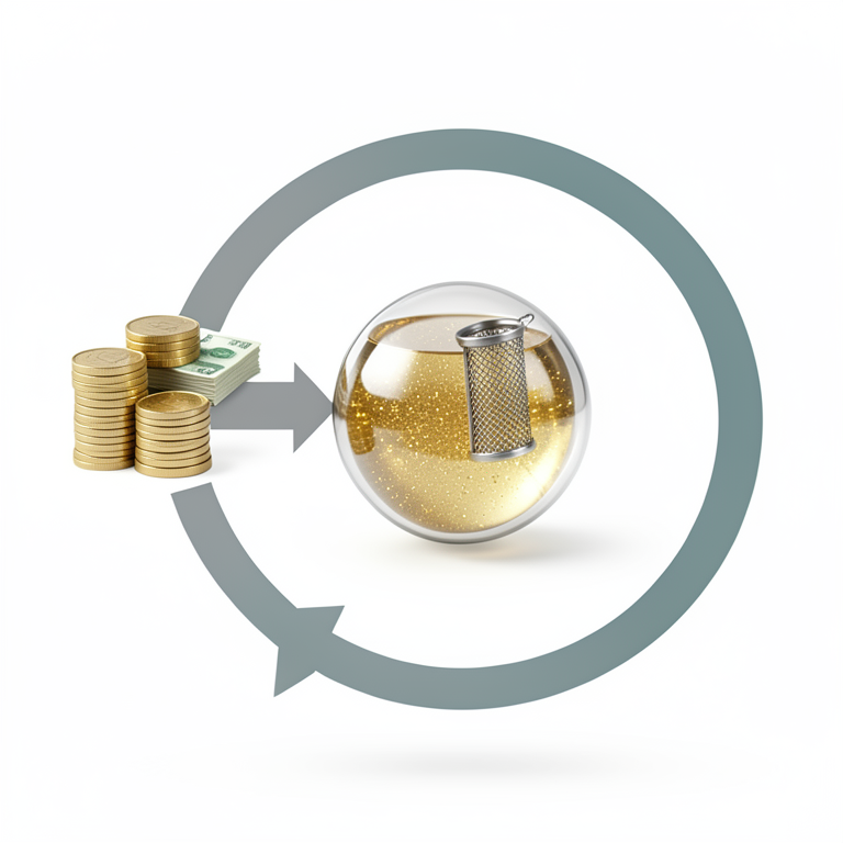 AI-generated conceptual illustration (A conceptual representation of financial assets and currency flow). It explains the idea and does not show study data.