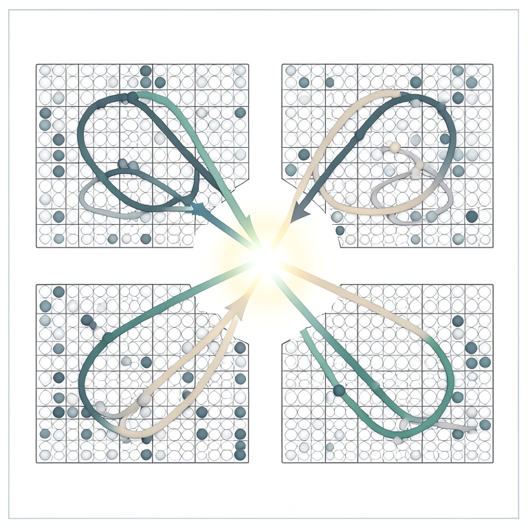 AI-generated conceptual illustration (A digital space represented as a 3D grid of discrete points). It explains the idea and does not show study data.