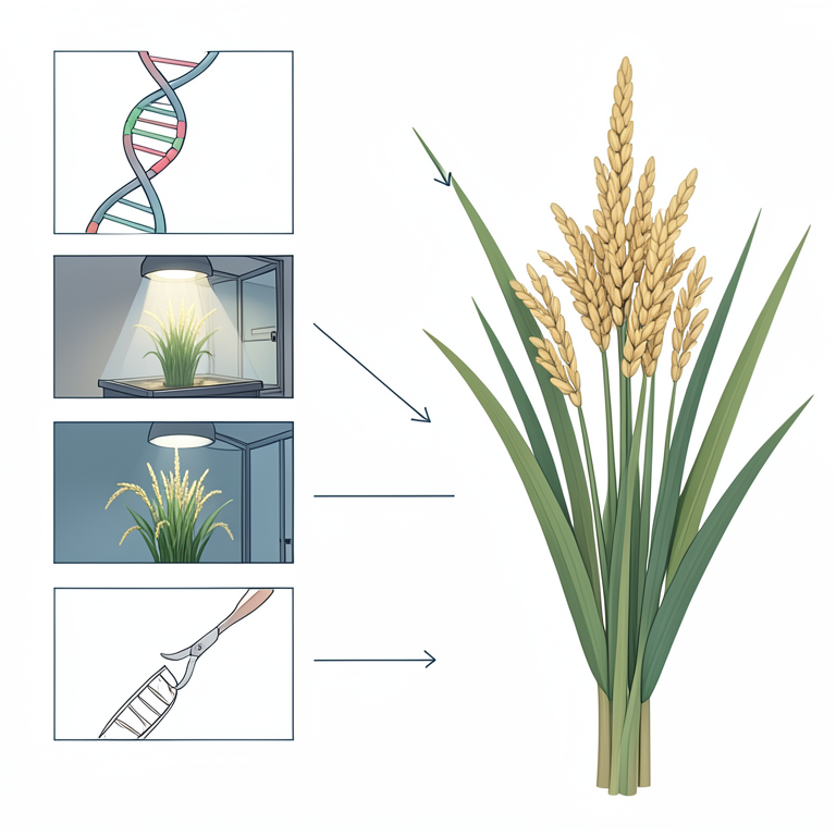 AI-generated conceptual illustration (Rice plants (Oryza sativa)). It explains the idea and does not show study data.