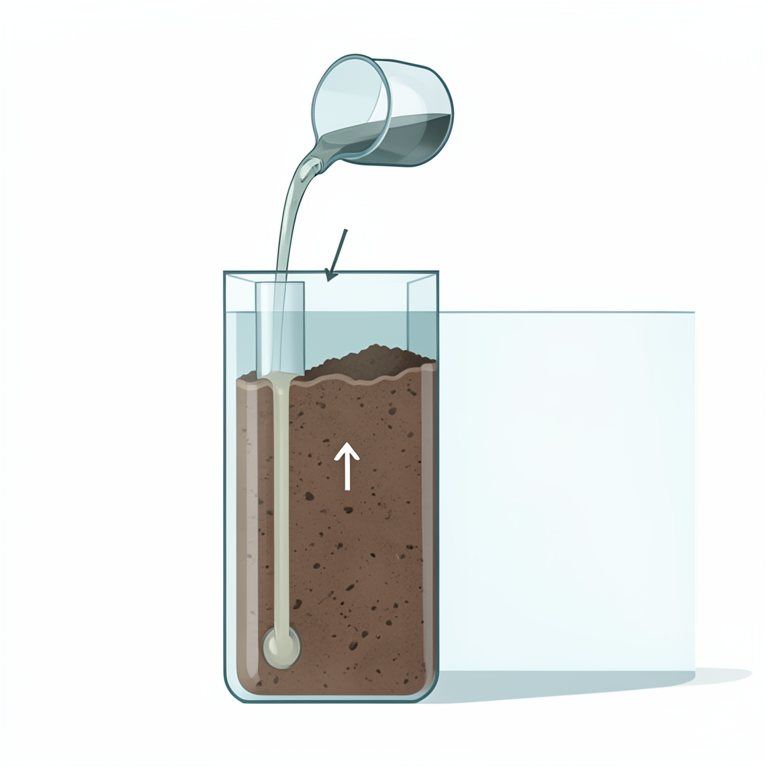 AI-generated conceptual illustration (alkaline soil in a glass column). It explains the idea and does not show study data.