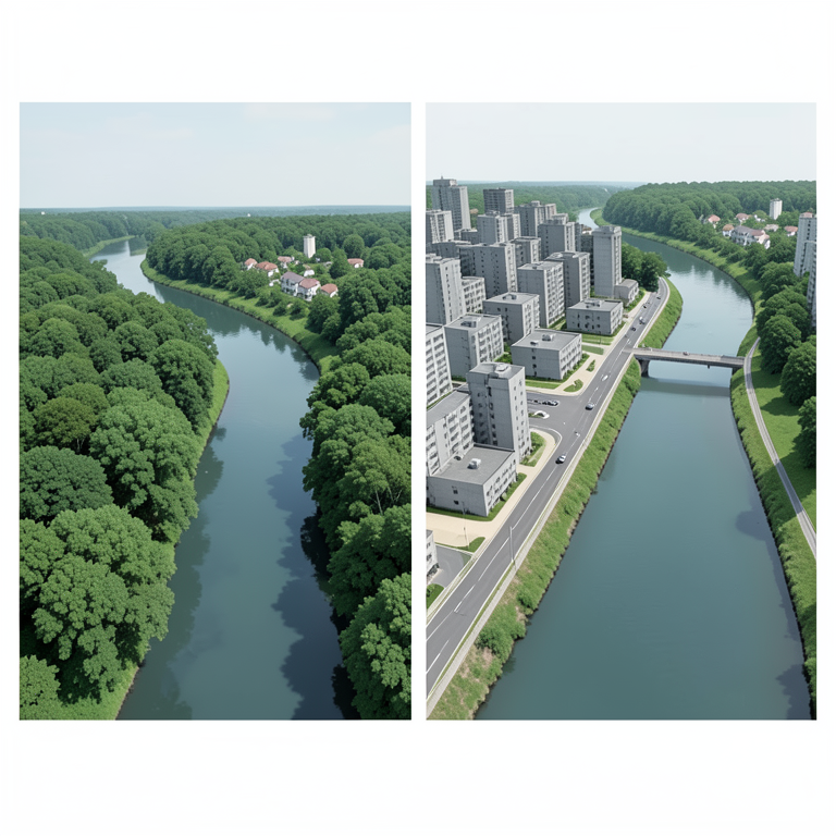 AI-generated conceptual illustration (The Tangri River and surrounding urban landscape in Ambala Cantonment, India). It explains the idea and does not show study data.