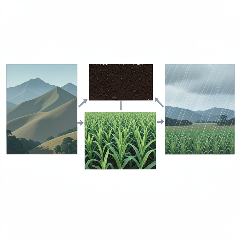 AI-generated conceptual illustration (jute plants in the Sumatra highlands). It explains the idea and does not show study data.