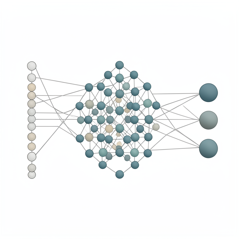 AI-generated conceptual illustration (A conceptual schematic of an artificial neural network architecture). It explains the idea and does not show study data.