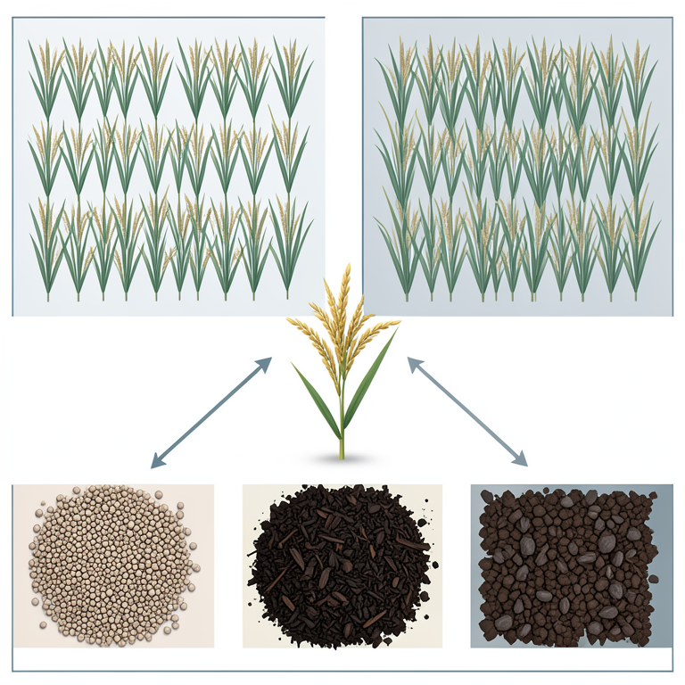 AI-generated conceptual illustration (Rice plants (Oryza sativa L.)). It explains the idea and does not show study data.