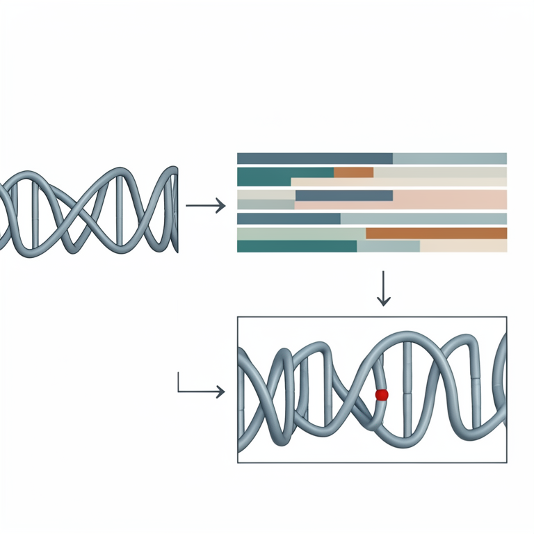 AI-generated conceptual illustration (human DNA and genomic sequences). It explains the idea and does not show study data.