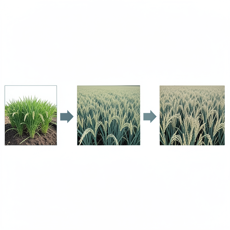 AI-generated conceptual illustration (FARO-44 rice plants). It explains the idea and does not show study data.