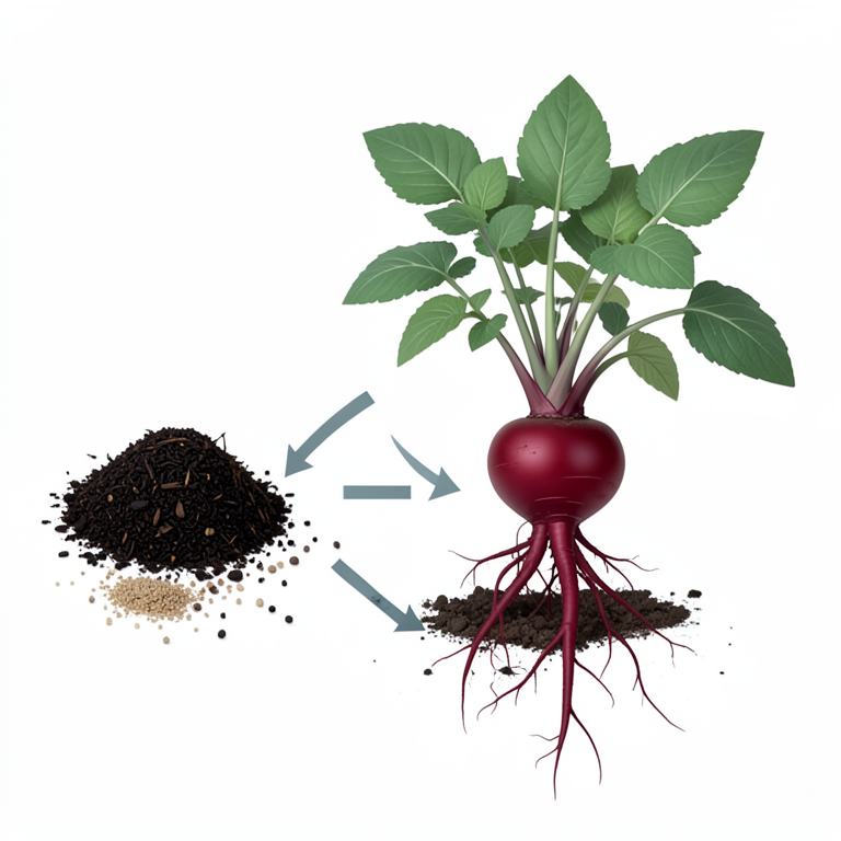 AI-generated conceptual illustration (beetroot plants (Beta vulgaris L.)). It explains the idea and does not show study data.