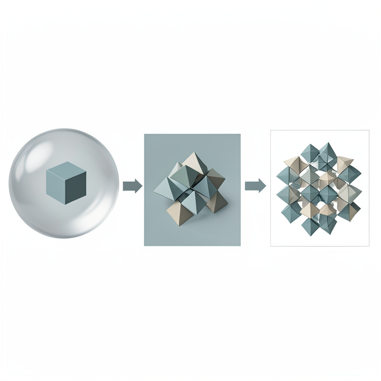 AI-generated conceptual illustration (Abstract geometric representations of finite group structures). It explains the idea and does not show study data.