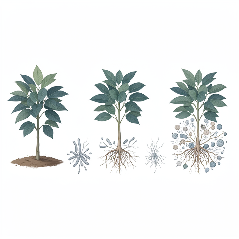 AI-generated conceptual illustration (cashew plants in soil). It explains the idea and does not show study data.