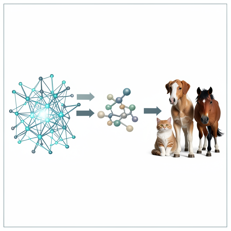 AI-generated conceptual illustration (A variety of domestic animals including a dog, a cat, and a horse). It explains the idea and does not show study data.