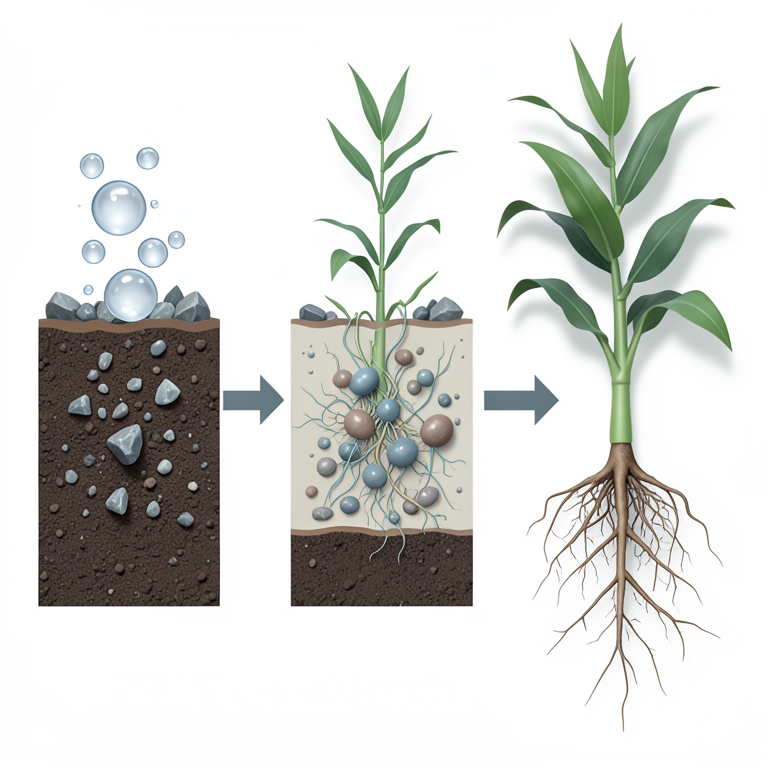 AI-generated conceptual illustration (corn plants in soil with bacteria and fungi). It explains the idea and does not show study data.