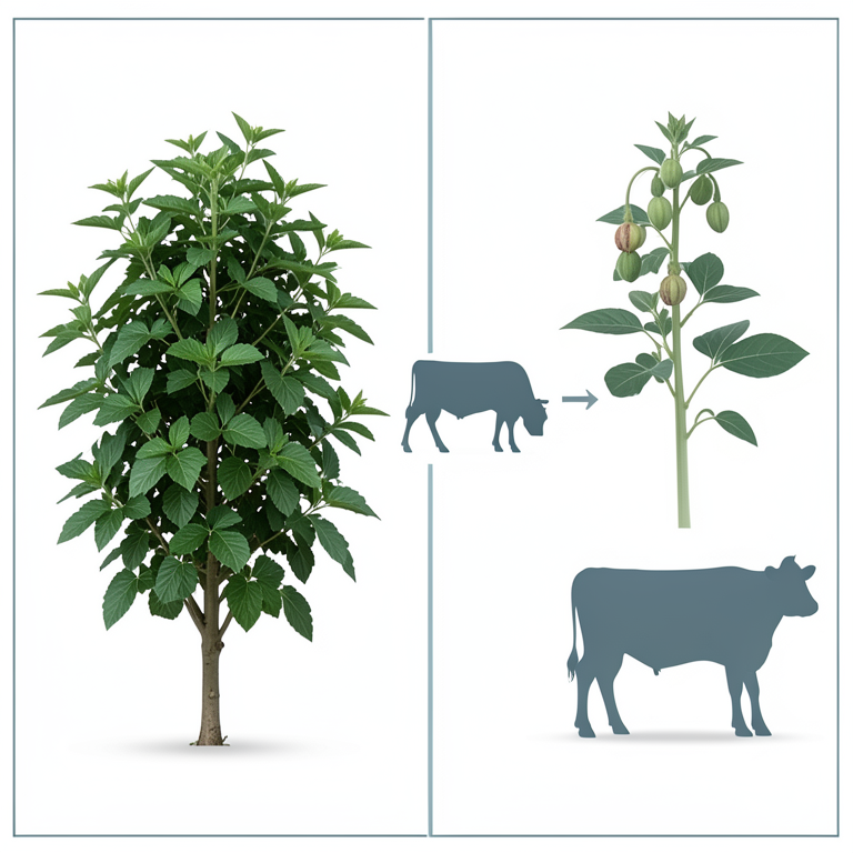 AI-generated conceptual illustration (Cowpea and Horsegram plants). It explains the idea and does not show study data.