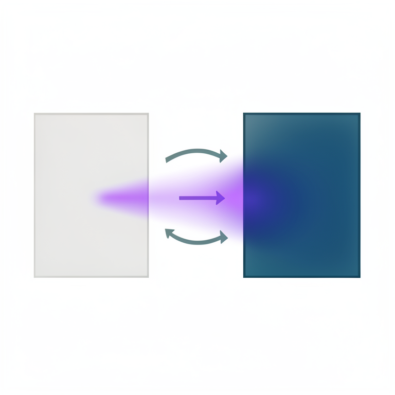 AI-generated conceptual illustration (Spiropyran-based photochromic polymer film). It explains the idea and does not show study data.