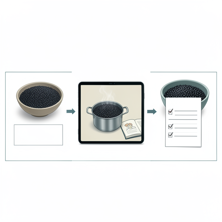 AI-generated conceptual illustration (black rice and educational materials). It explains the idea and does not show study data.