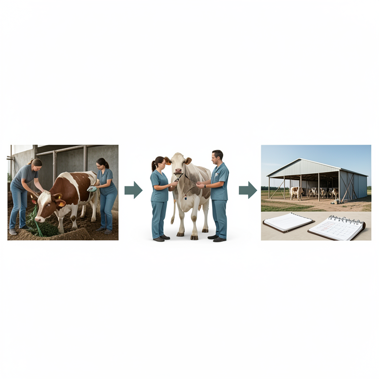 AI-generated conceptual illustration (Women in Gujarat, India, performing dairy farming tasks with cows). It explains the idea and does not show study data.