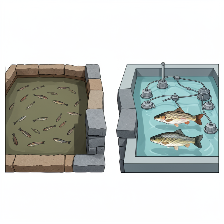 AI-generated conceptual illustration (Indian Major Carp in aquaculture ponds). It explains the idea and does not show study data.