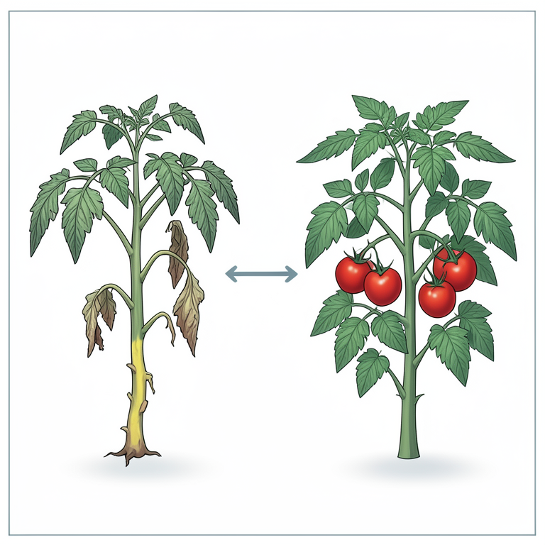 AI-generated conceptual illustration (Tomato plants in a field). It explains the idea and does not show study data.
