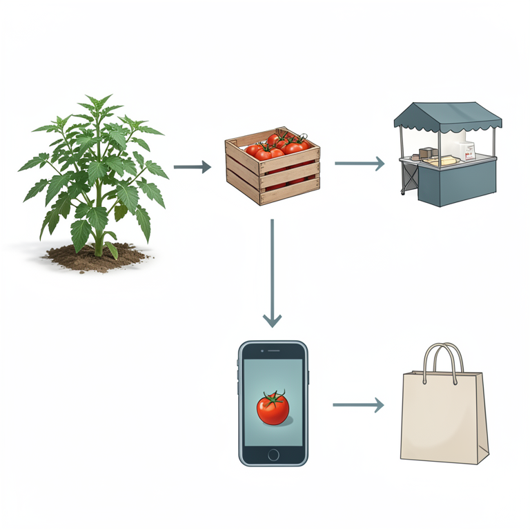 AI-generated conceptual illustration (organic tomato plants and fruits). It explains the idea and does not show study data.