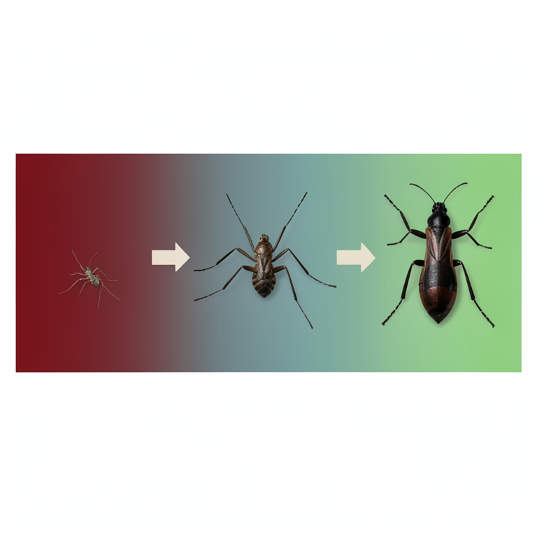 AI-generated conceptual illustration (assassin bug Rhynocoris longifrons). It explains the idea and does not show study data.