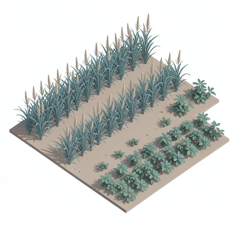 AI-generated conceptual illustration (pearl millet and cowpea plants in a field). It explains the idea and does not show study data.