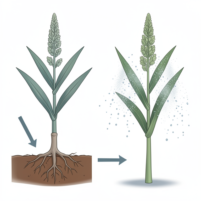 AI-generated conceptual illustration (pearl millet plants (Pennisetum glaucum L.)). It explains the idea and does not show study data.