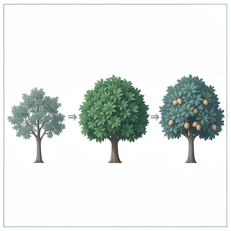 AI-generated conceptual illustration (Juglans regia (English walnut trees) in a taiga forest edge setting). It explains the idea and does not show study data.
