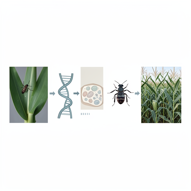 AI-generated conceptual illustration (maize plants and agricultural pests). It explains the idea and does not show study data.