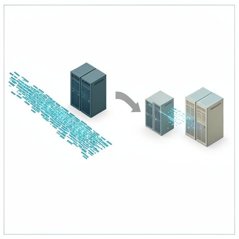AI-generated conceptual illustration (computer servers and a queue of digital data packets). It explains the idea and does not show study data.