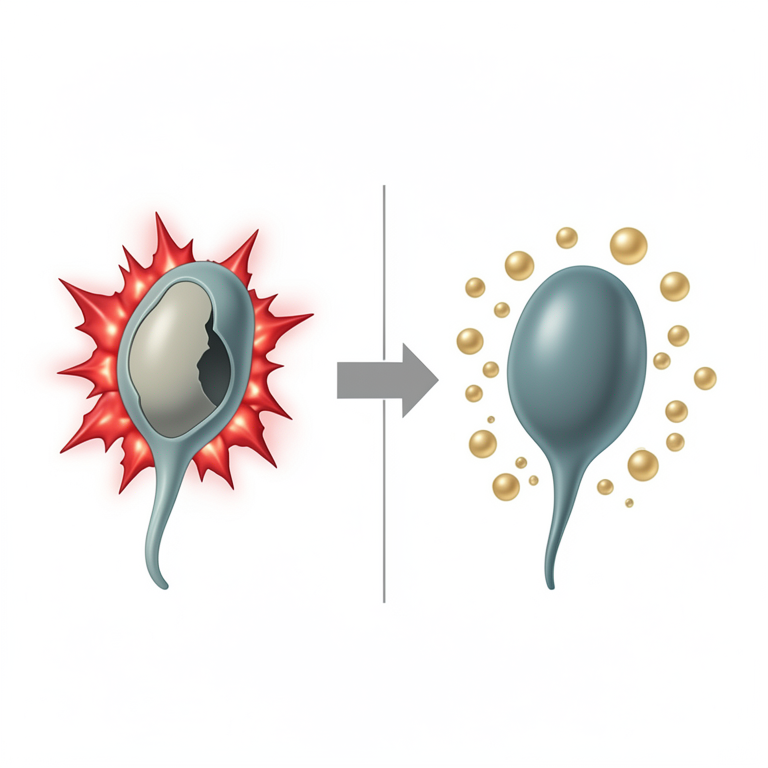 AI-generated conceptual illustration (human sperm cells). It explains the idea and does not show study data.