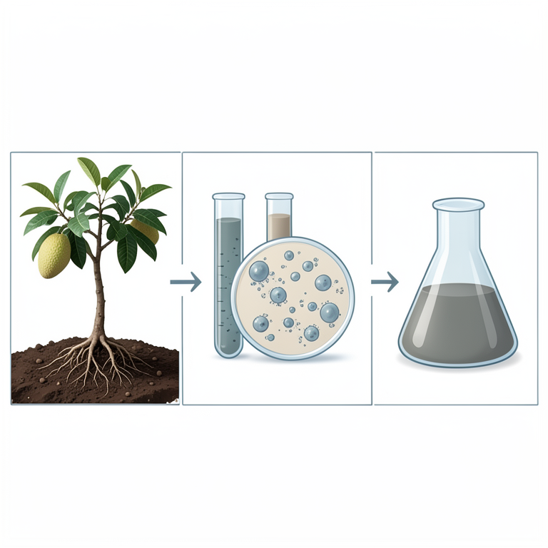AI-generated conceptual illustration (Custard apple (Annona squamosa L.) plants and rhizospheric soil). It explains the idea and does not show study data.